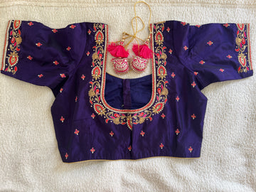 Navy blue hand embroidered blouse