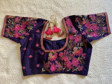 Navy blue embroidered blouse