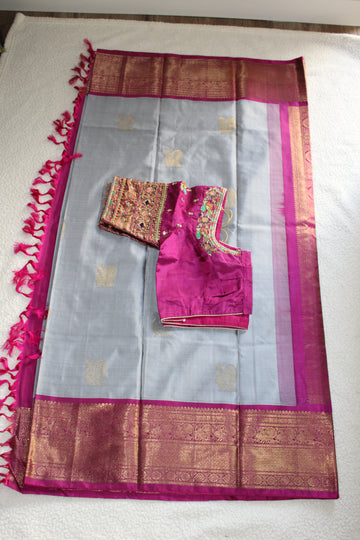 Pure Silk Grey colour Kanchivaram saree