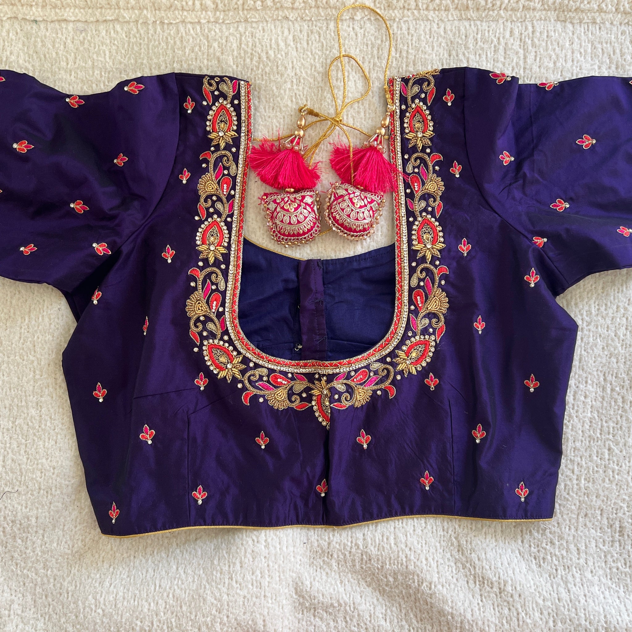 Navy blue hand embroidered blouse
