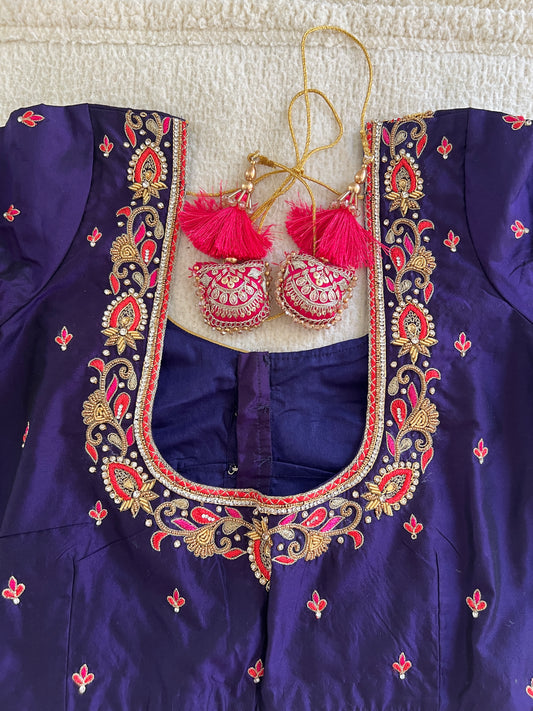 Navy blue hand embroidered blouse