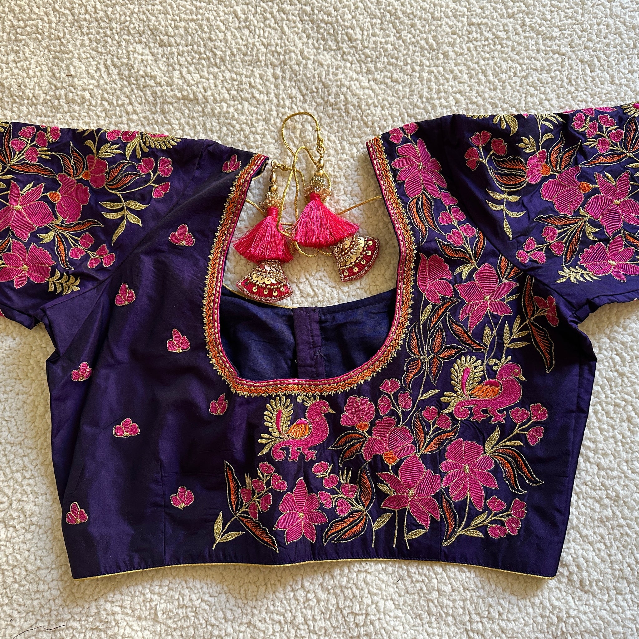 Navy blue embroidered blouse