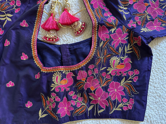Navy blue embroidered blouse