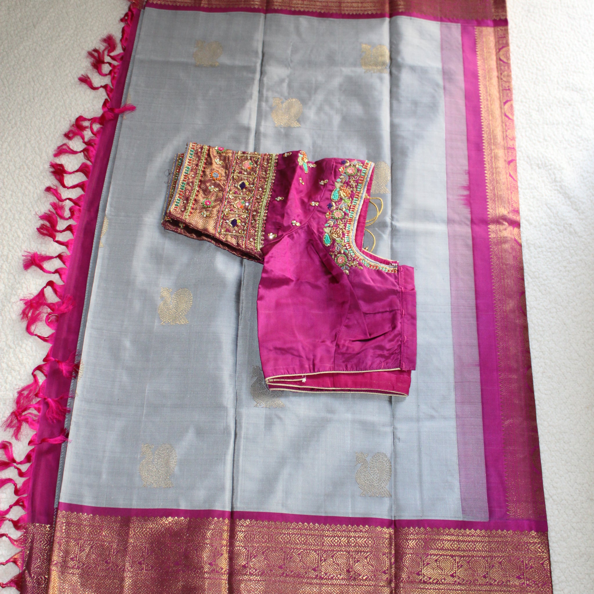 Pure Silk Grey colour Kanchivaram saree