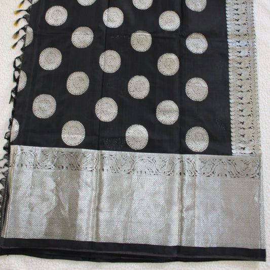 Black Silver Pure Kanchipuram Saree