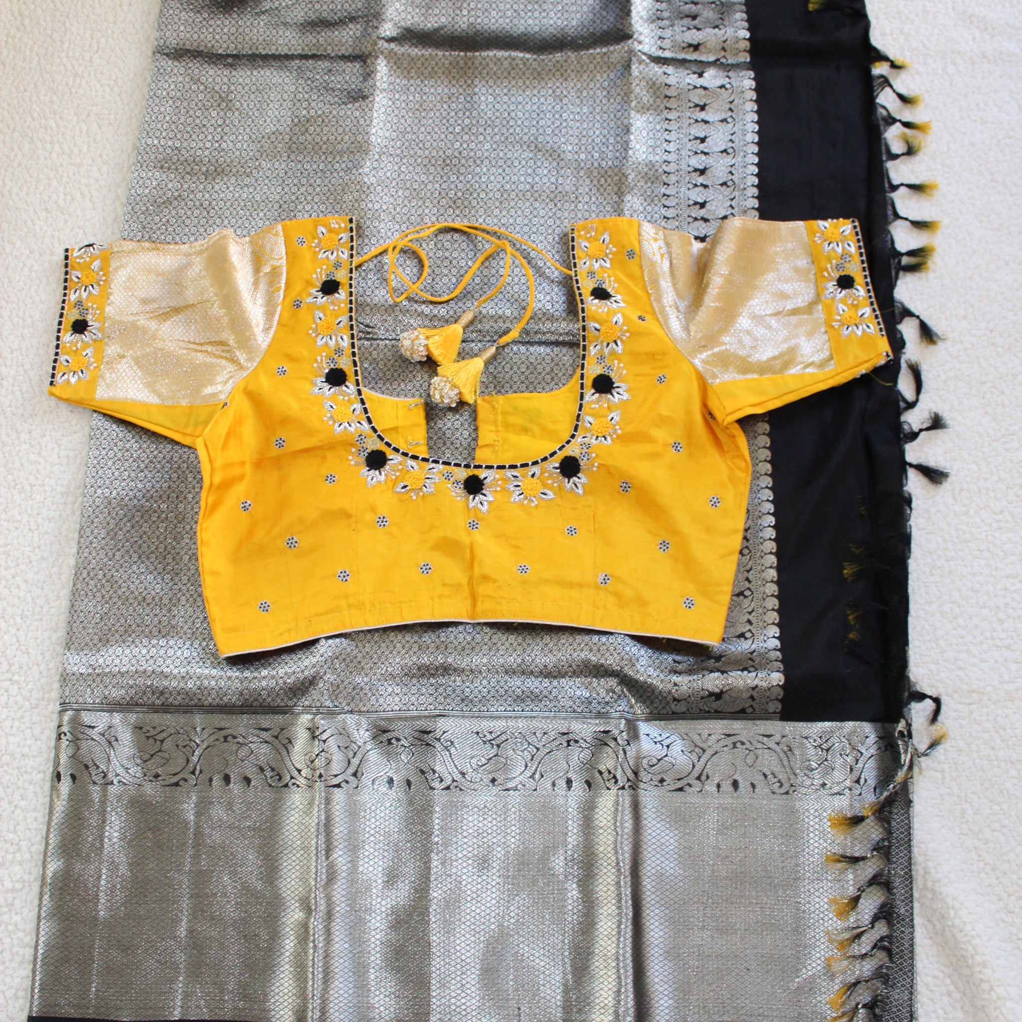 Black Silver Pure Kanchipuram Saree