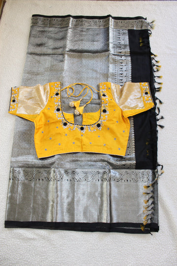 Black Silver Pure Kanchipuram Saree