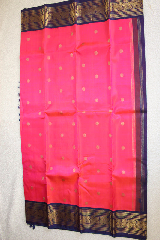 Pink and Navy blue vintage Kanchivaram Saree